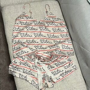 Victoria's Secret White and Black Script Pajama Set